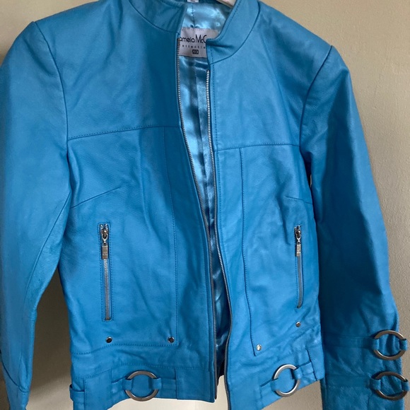 Pamela McCoy Blue Leather Jacket - Picture 1 of 5